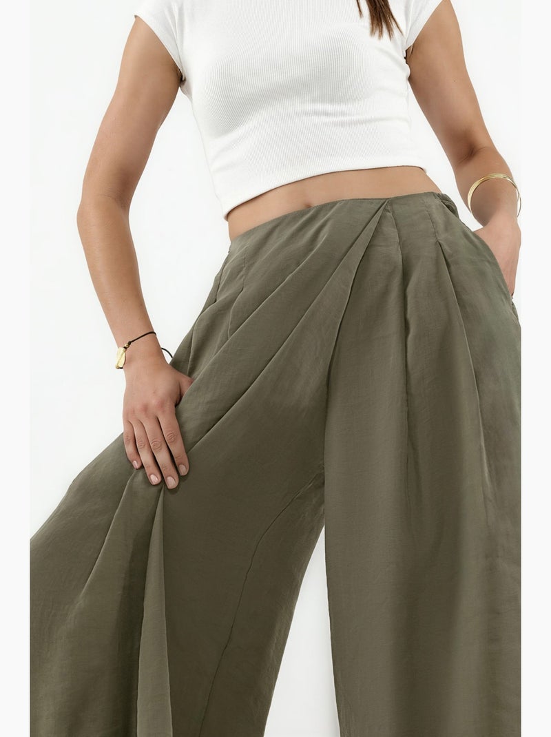Pantalon palazzo en modal à jambes larges hiccup Kaki - Kiabi