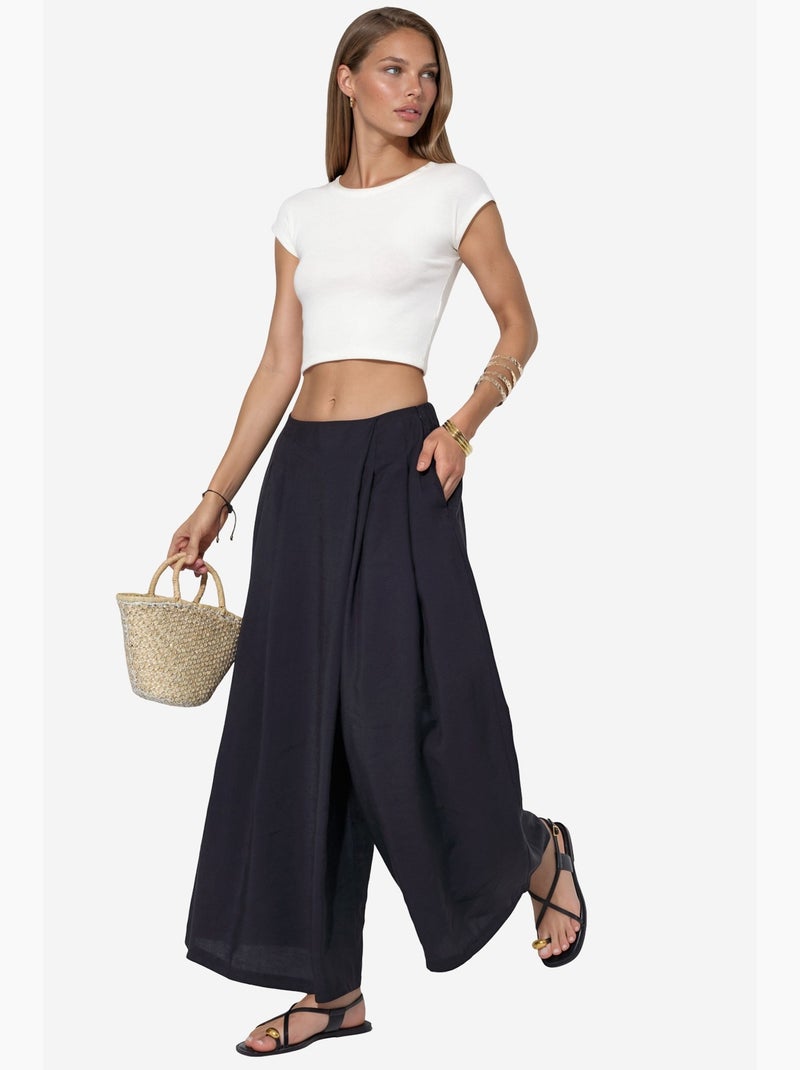 Pantalon palazzo en modal à jambes larges hiccup Noir - Kiabi