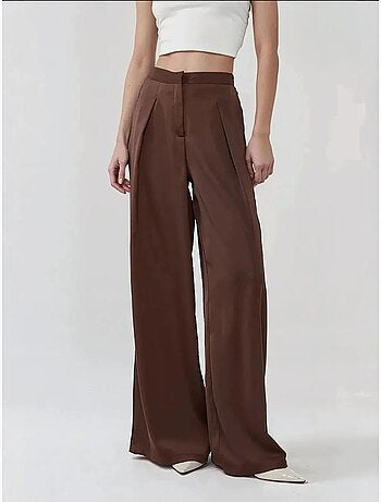 Pantalon Palazzo en satin à taille haute et jambes larges