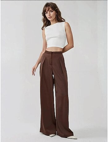 Pantalon Palazzo en satin à taille haute et jambes larges