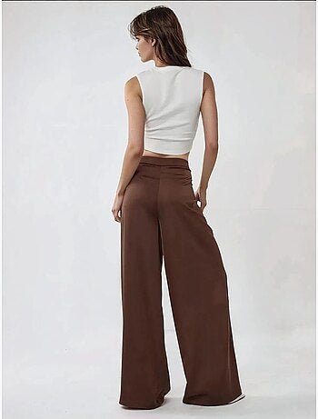 Pantalon Palazzo en satin à taille haute et jambes larges