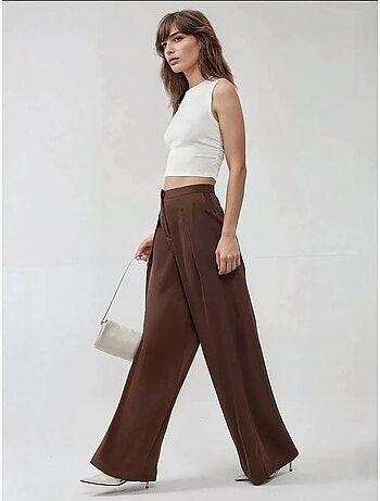 Pantalon Palazzo en satin à taille haute et jambes larges