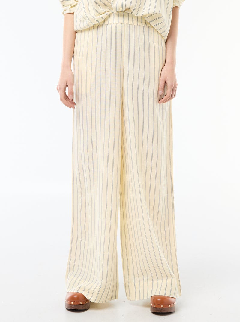 Pantalon Palazzo Femme Chaîne et trame Jaune - Kiabi