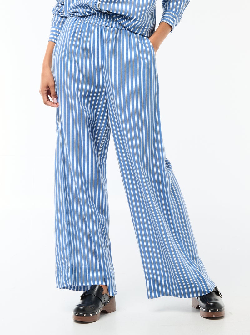 Pantalon Palazzo Femme Chaîne et Trame Léger Bleu - Kiabi
