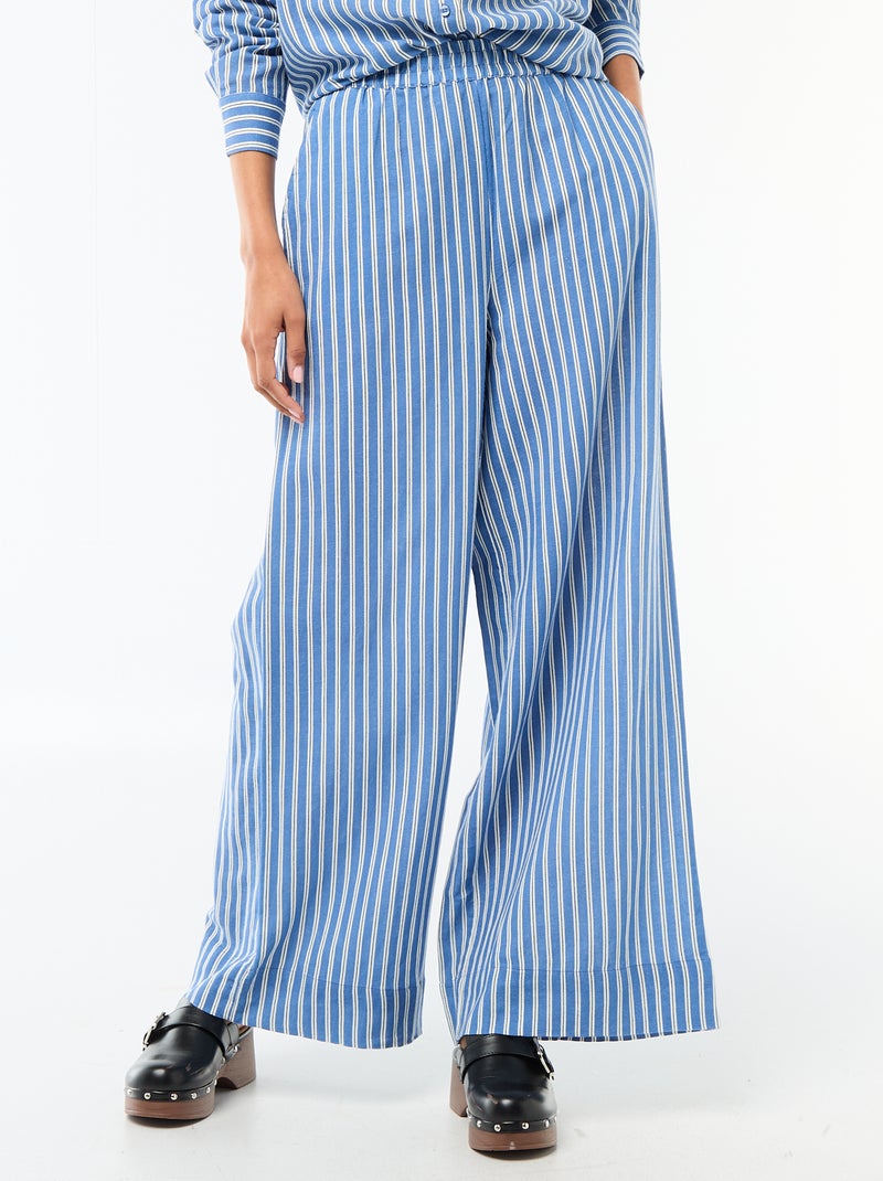 Pantalon Palazzo Femme Chaîne et Trame Léger Bleu - Kiabi