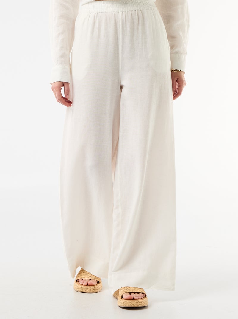 Pantalon palazzo femme en lin Blanc - Kiabi