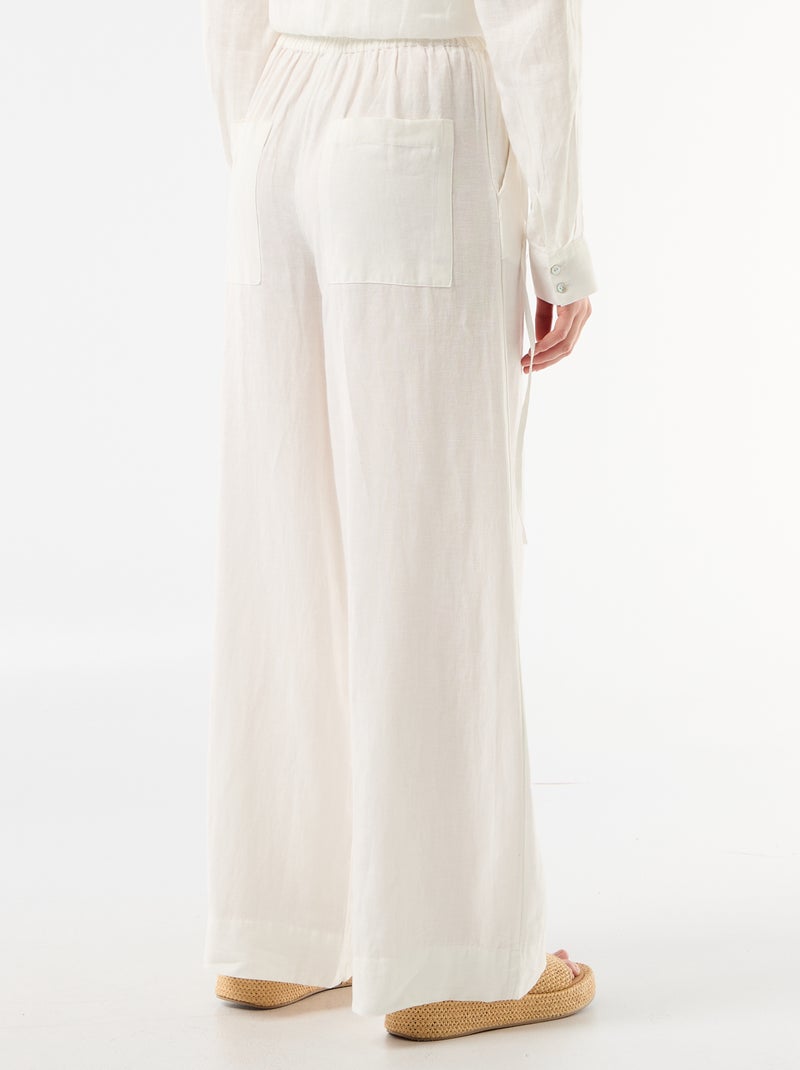 Pantalon palazzo femme en lin Blanc - Kiabi