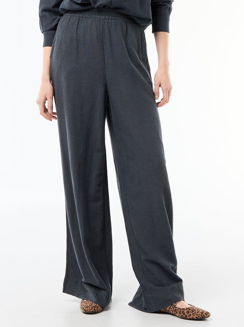 Pantalon Palazzo Femme en Lin Large Bleu - Kiabi