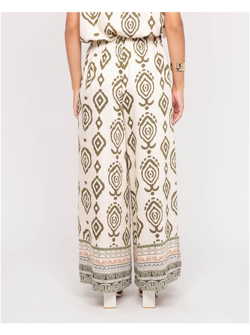 Pantalon palazzo motifs EDMIRA Kaki - Kiabi