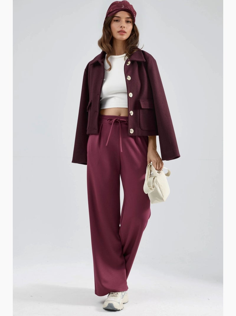 Pantalon palazzo plissé à jambes droites hiccup Rouge bordeaux - Kiabi