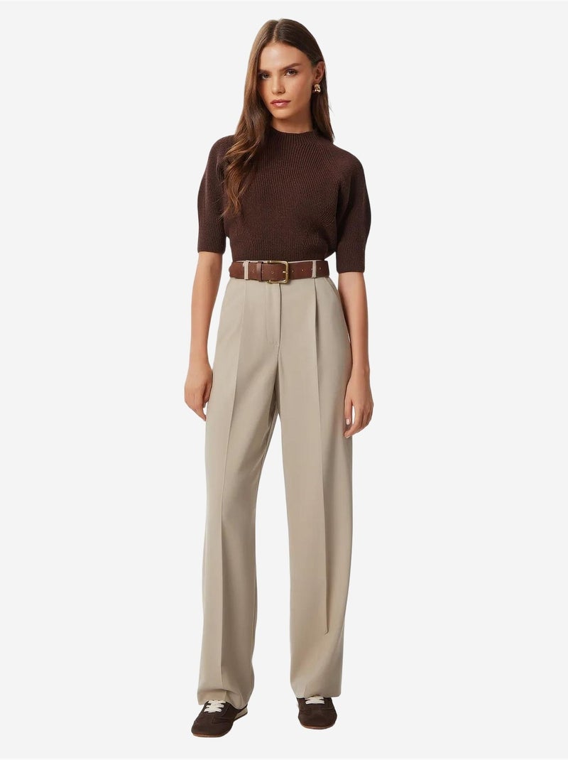 Pantalon palazzo plissé avec fermeture éclair istanbul Beige argile - Kiabi