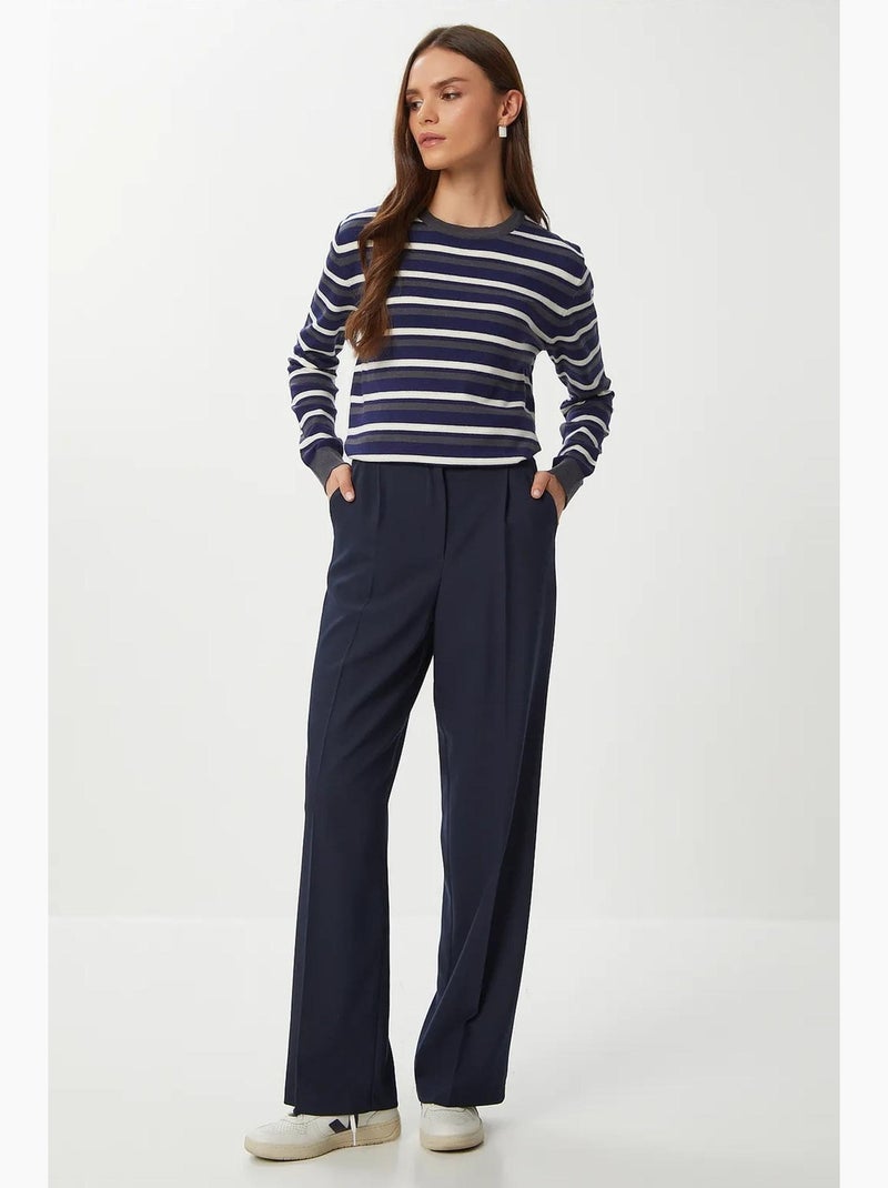 Pantalon palazzo plissé avec fermeture éclair istanbul Bleu marine - Kiabi
