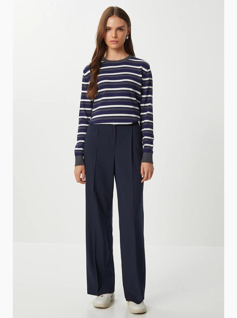 Pantalon palazzo plissé avec fermeture éclair istanbul Bleu marine - Kiabi