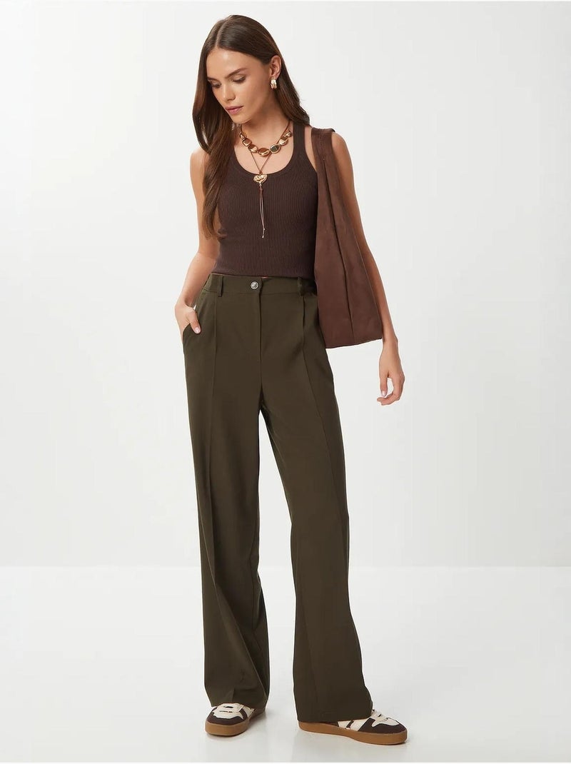 Pantalon palazzo plissé avec fermeture éclair istanbul Kaki - Kiabi