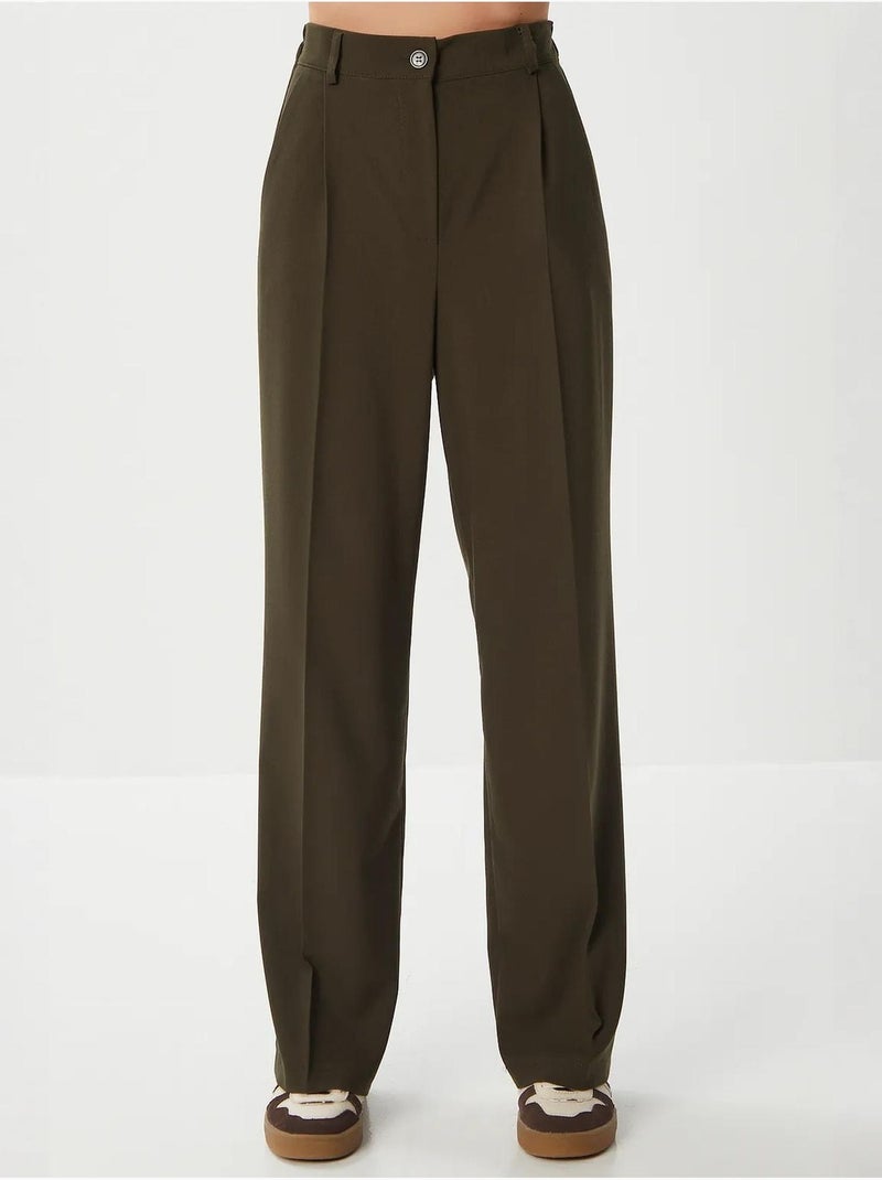 Pantalon palazzo plissé avec fermeture éclair istanbul Kaki - Kiabi