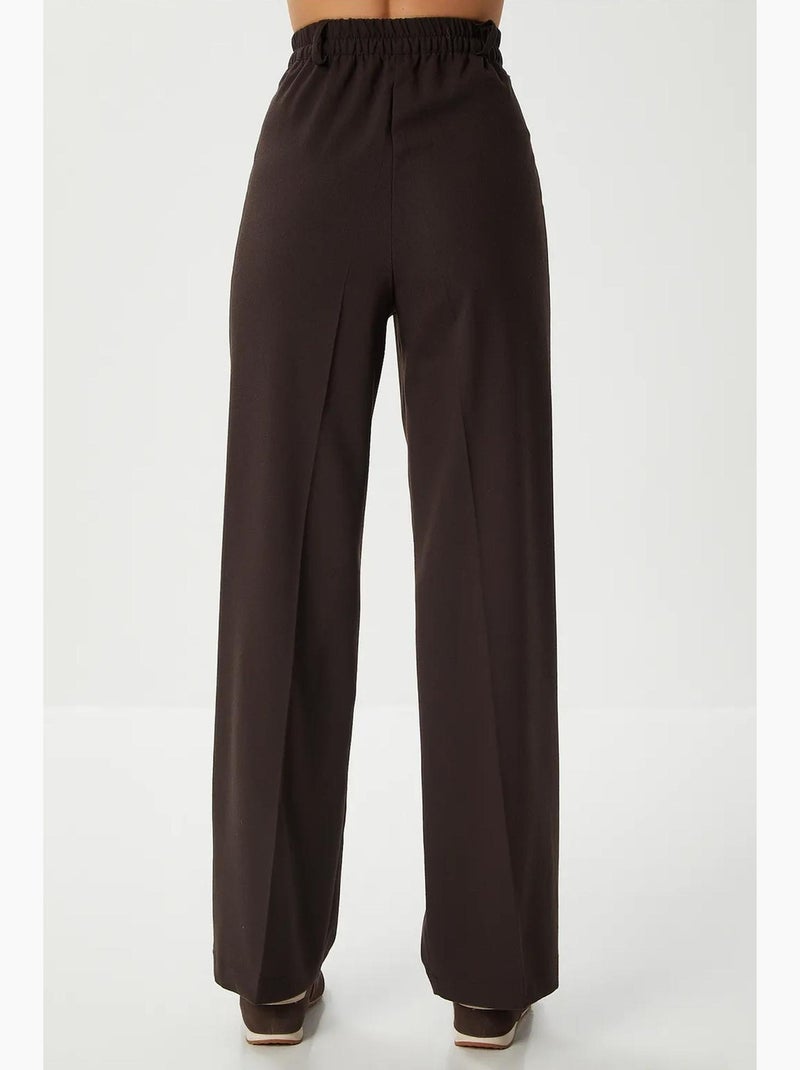 Pantalon palazzo plissé avec fermeture éclair istanbul Marron chocolat - Kiabi