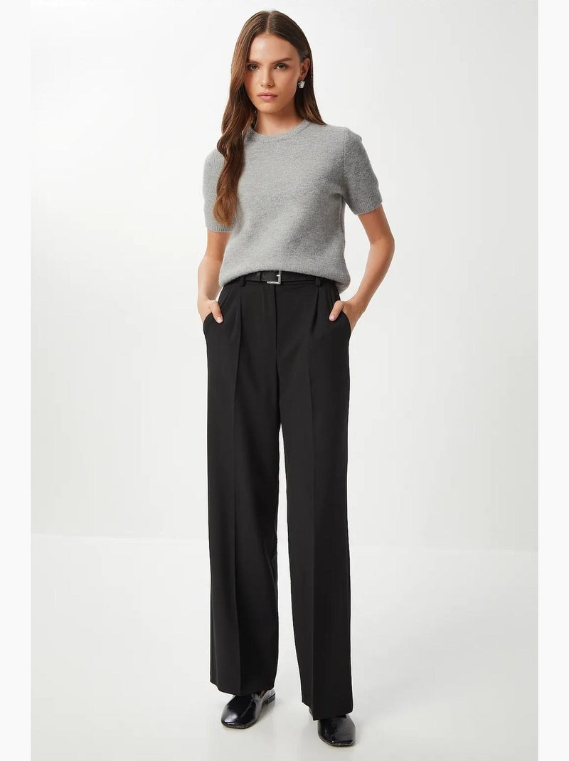 Pantalon palazzo plissé avec fermeture éclair istanbul Noir - Kiabi