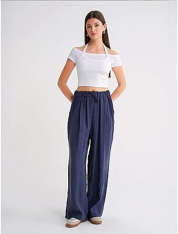 Pantalon palazzo plissé taille haute avec cordon de serrage mixray