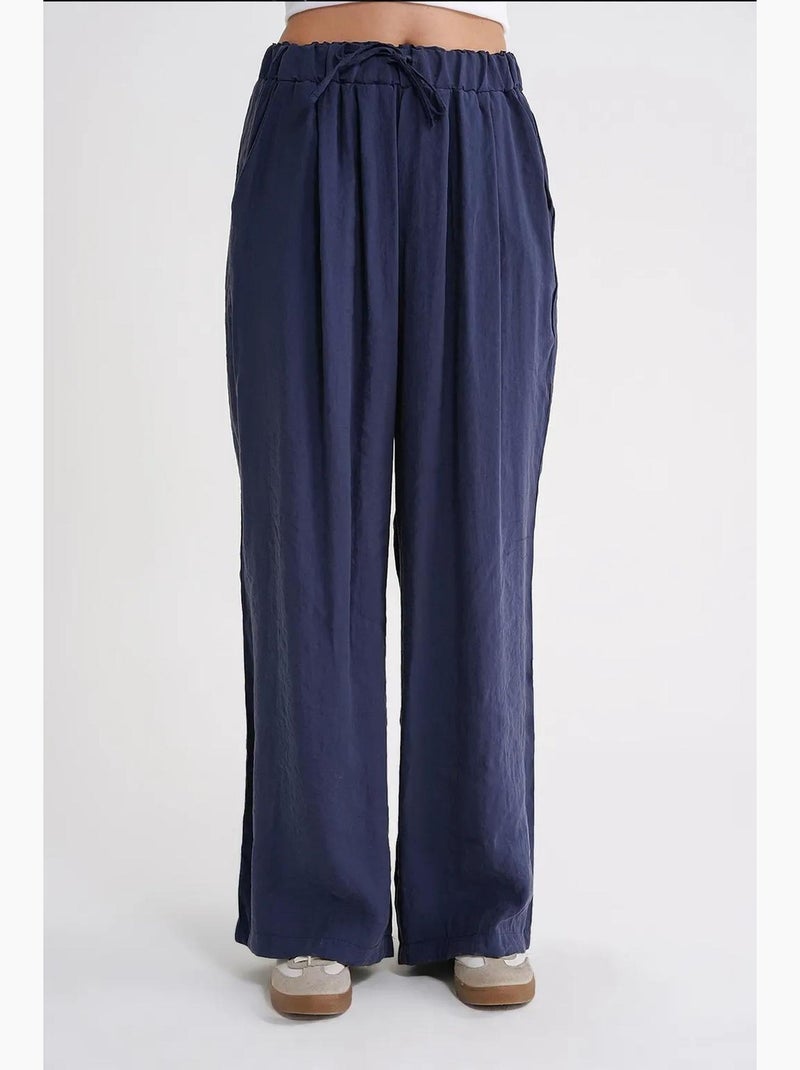 Pantalon palazzo plissé taille haute avec cordon de serrage mixray Bleu marine - Kiabi