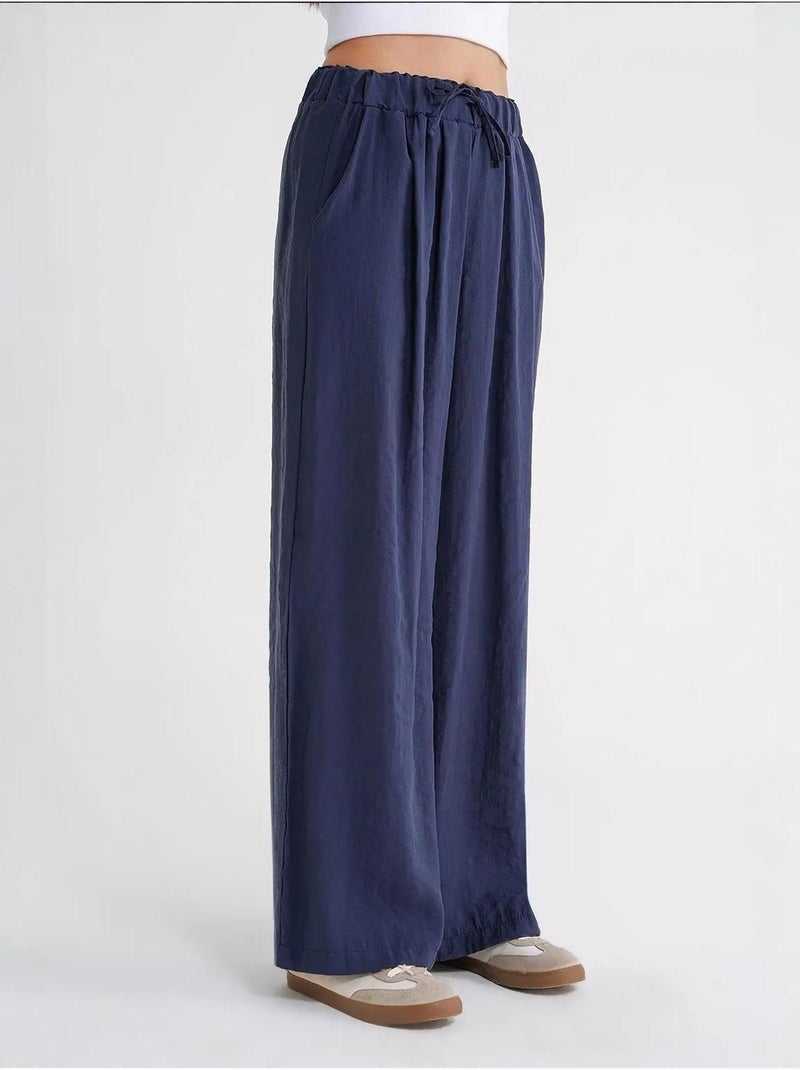 Pantalon palazzo plissé taille haute avec cordon de serrage mixray Bleu marine - Kiabi