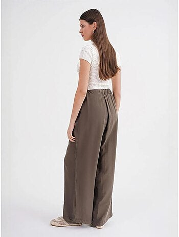 Pantalon palazzo plissé taille haute avec cordon de serrage mixray