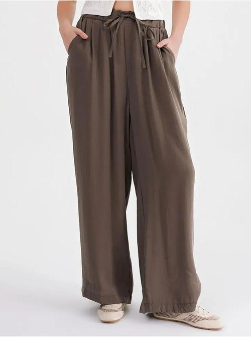 Pantalon palazzo plissé taille haute avec cordon de serrage mixray - Kiabi Pantalon palazzo plissé taille haute avec cordon de serrage mixray - Kiabi
