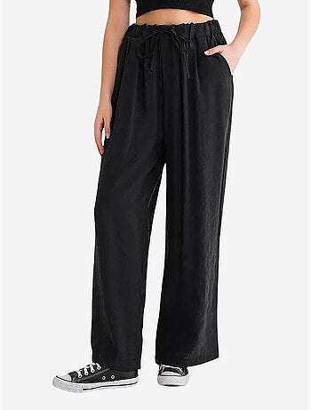 Pantalon palazzo plissé taille haute avec cordon de serrage mixray