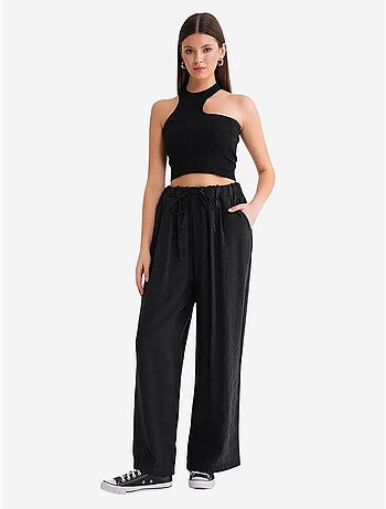 Pantalon palazzo plissé taille haute avec cordon de serrage mixray