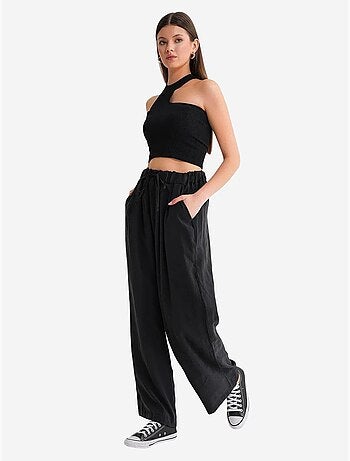 Pantalon palazzo plissé taille haute avec cordon de serrage mixray