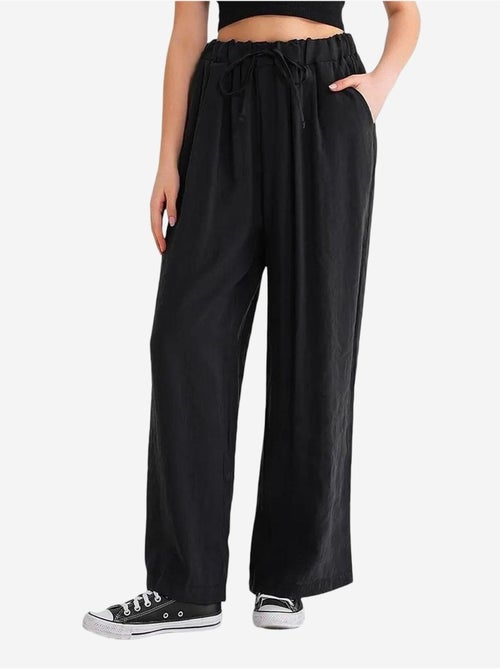 Pantalon palazzo plissé taille haute avec cordon de serrage mixray - Kiabi