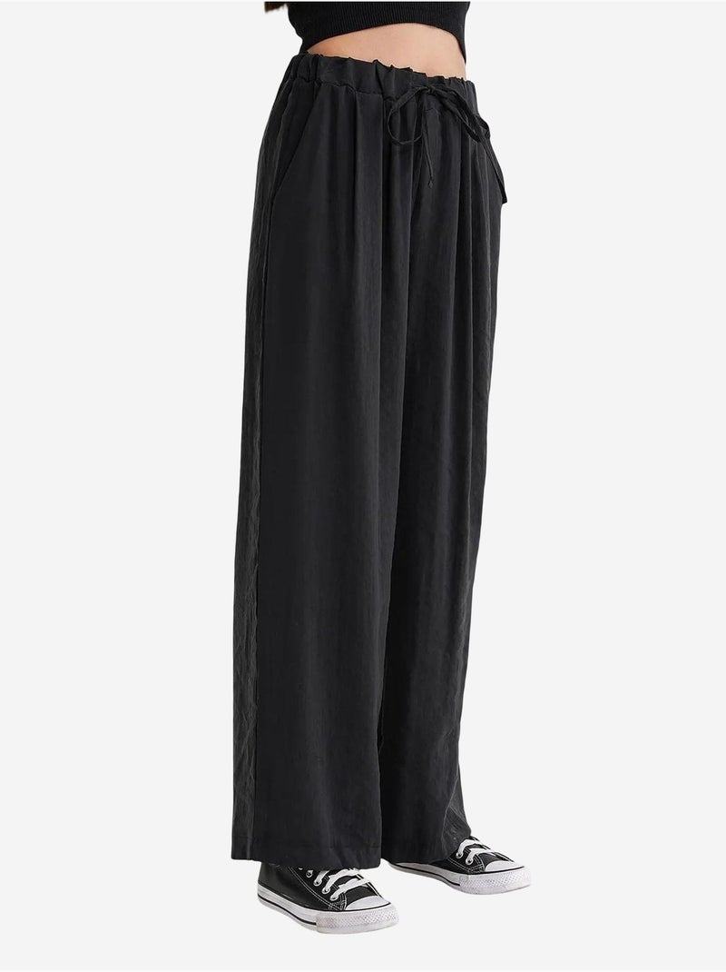Pantalon palazzo plissé taille haute avec cordon de serrage mixray Noir - Kiabi