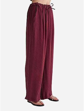 Pantalon palazzo plissé taille haute avec cordon de serrage mixray