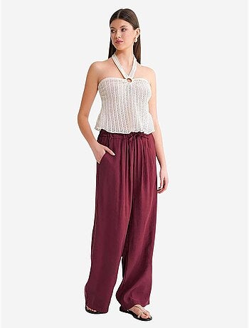 Pantalon palazzo plissé taille haute avec cordon de serrage mixray