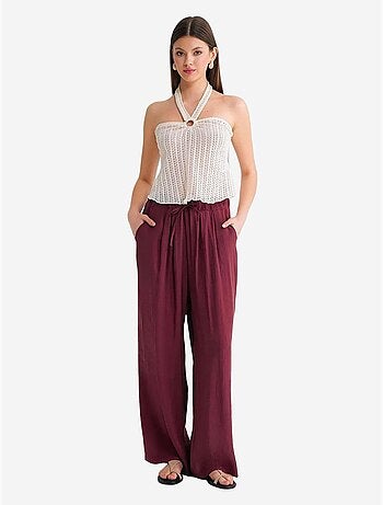 Pantalon palazzo plissé taille haute avec cordon de serrage mixray