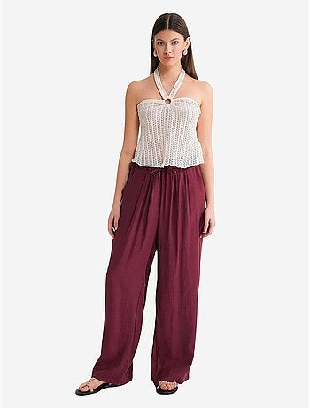 Pantalon palazzo plissé taille haute avec cordon de serrage mixray