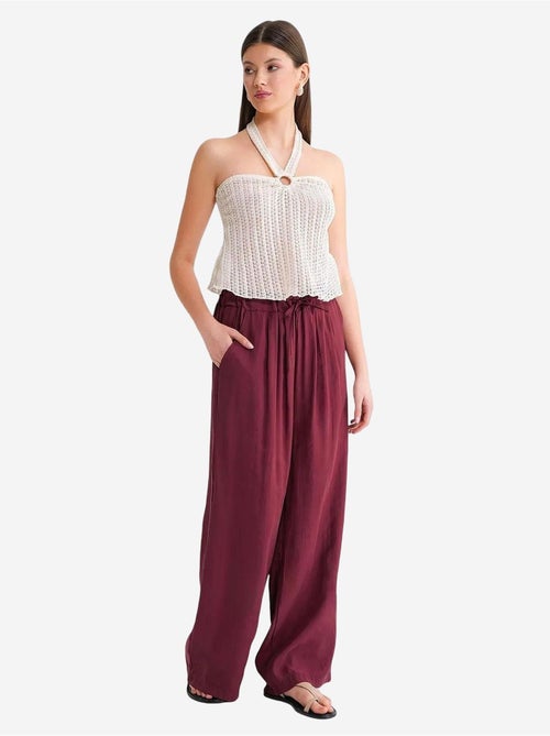 Pantalon palazzo plissé taille haute avec cordon de serrage mixray - Kiabi Pantalon palazzo plissé taille haute avec cordon de serrage mixray - Kiabi