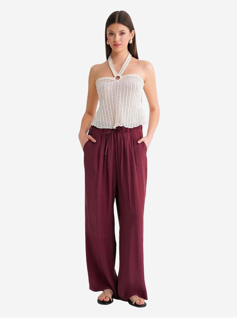 Pantalon palazzo plissé taille haute avec cordon de serrage mixray Rouge bordeaux - Kiabi