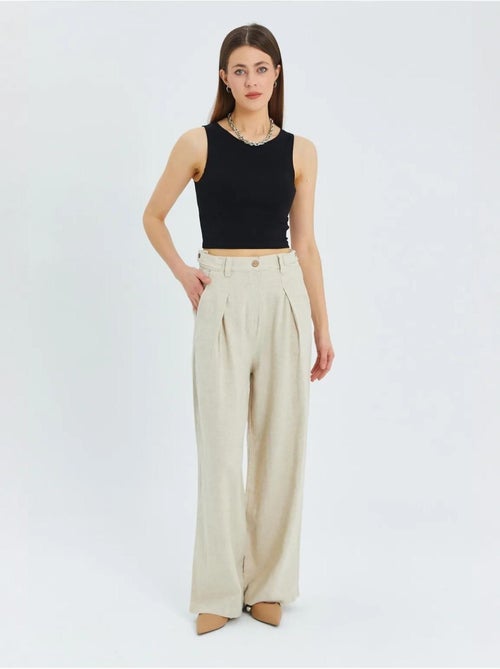 Pantalon palazzo plissé taille haute mixray - Kiabi Pantalon palazzo plissé taille haute mixray - Kiabi