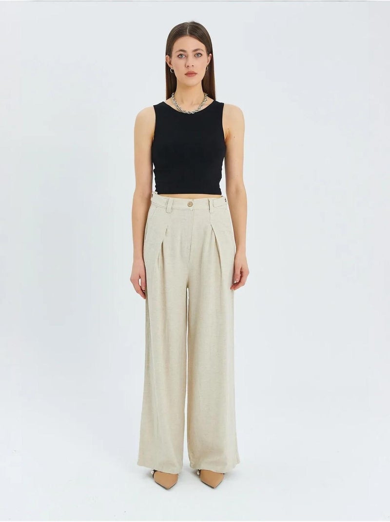 Pantalon palazzo plissé taille haute mixray Beige - Kiabi