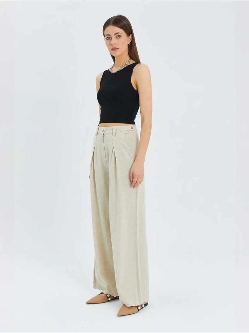 Pantalon palazzo plissé taille haute mixray Beige - Kiabi