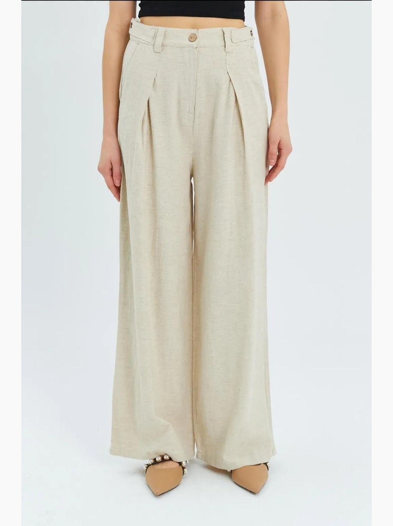 Pantalon palazzo plissé taille haute mixray Beige - Kiabi