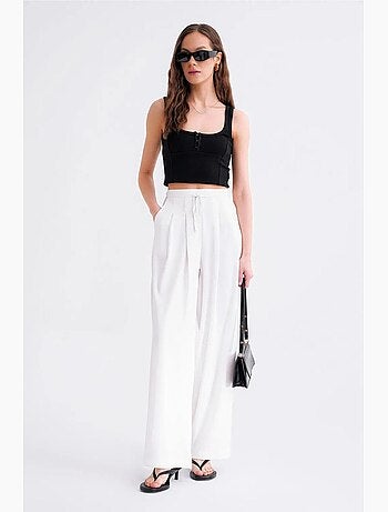 Pantalon palazzo plissé taille haute mixray