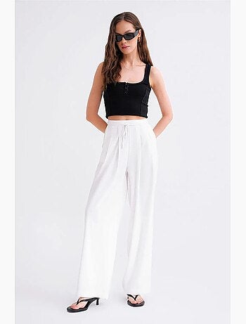 Pantalon palazzo plissé taille haute mixray