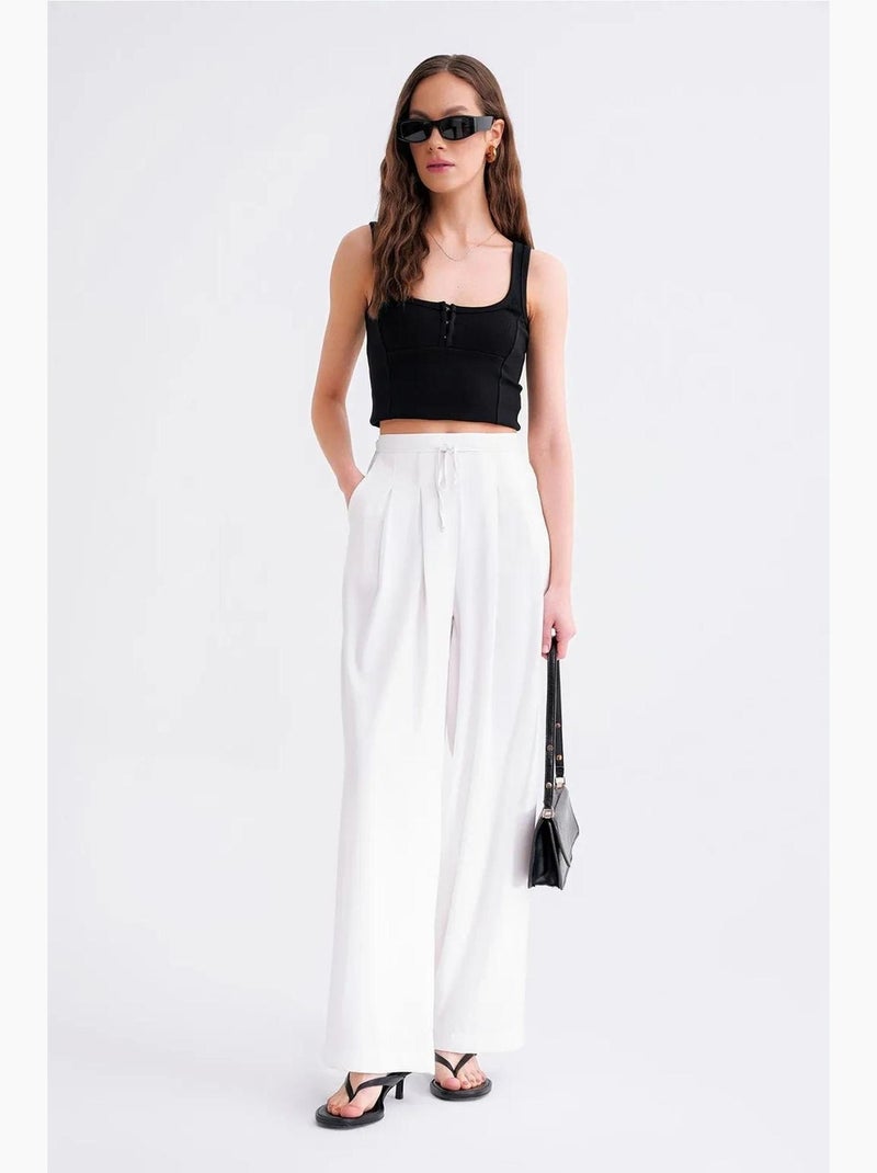 Pantalon palazzo plissé taille haute mixray Blanc cassé - Kiabi