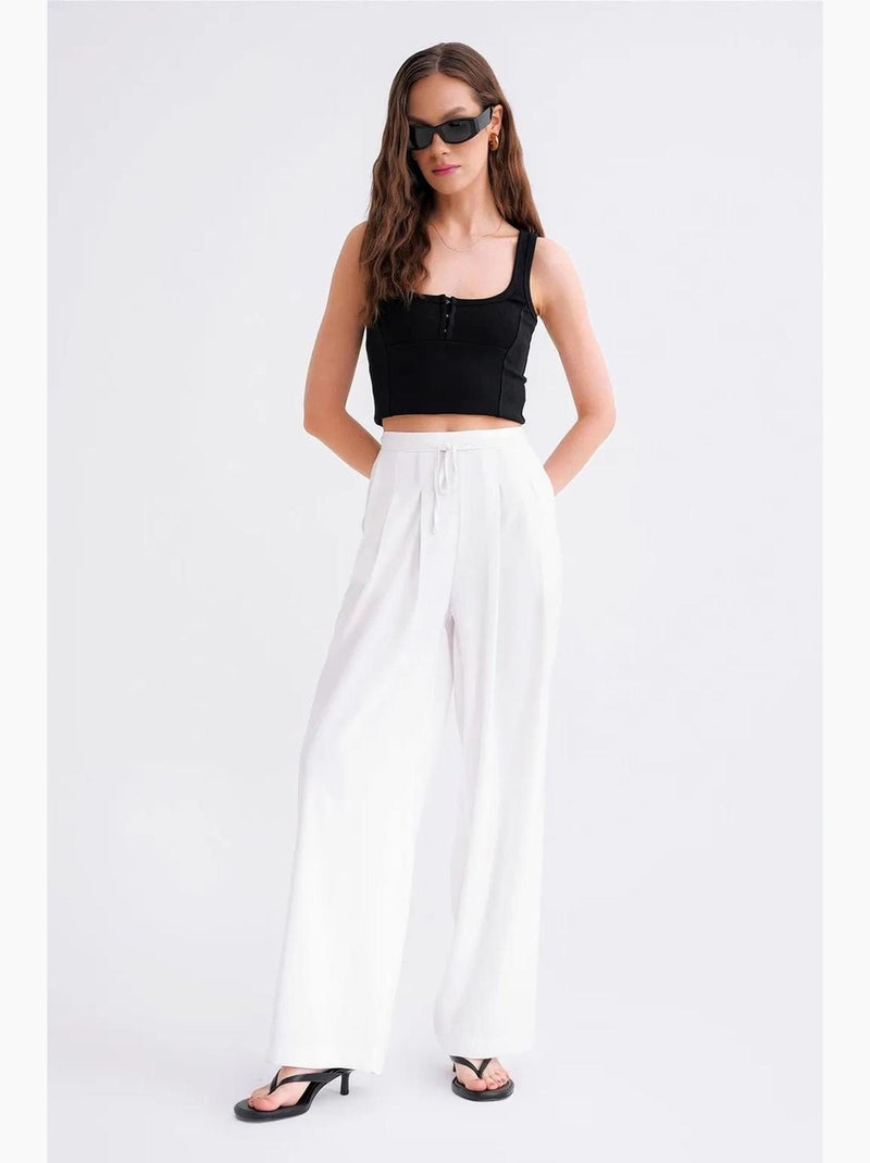 Pantalon palazzo plissé taille haute mixray Blanc cassé - Kiabi