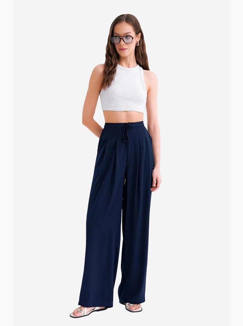Pantalon palazzo plissé taille haute mixray Bleu marine - Kiabi