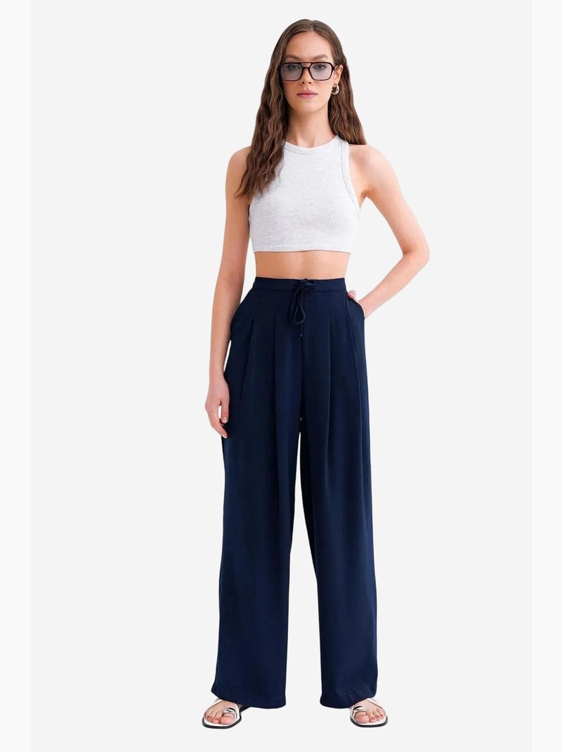 Pantalon palazzo plissé taille haute mixray Bleu marine - Kiabi