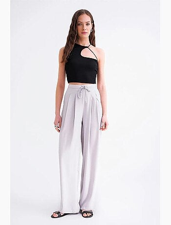 Pantalon palazzo plissé taille haute mixray