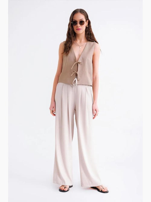 Pantalon palazzo plissé taille haute mixray - Kiabi Pantalon palazzo plissé taille haute mixray - Kiabi