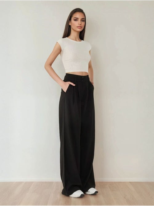 Pantalon Palazzo plissé taille haute - Kiabi Pantalon Palazzo plissé taille haute - Kiabi